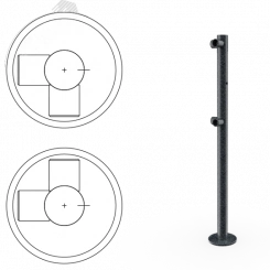 Стойка ограждения L-образная с отверстием под фиксатор 2 муфты, 2 муфты слева угол 90 градусов (антик серебро, черный)