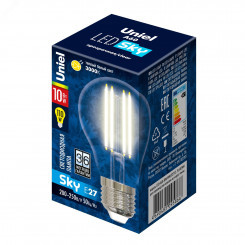 Лампа светодиодная LED 10вт 200-250В форма А прозрачное 920Лм E27 3000К Uniel Sky филамент