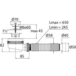 Сифон для душевого поддона с нержавеющей чашкой D70 мм и с гофротрубой 1'1/2 - D40/50 Сифон для душевого поддона с нержавеющей чашкой D70 мм и с гофротрубой 1'1/2 - D40/50