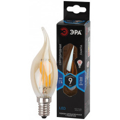 Лампа светодиодная F-LED BXS-9W-840-E14 gold  (филамент, свеча на ветру золот, 9Вт, нетр, E14) (10/100/4000) ЭРА