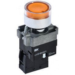 Кнопка LA167-BW3571 d=22мм RC 1з с подсвет. желтая IEK