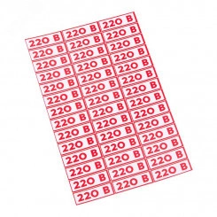 Наклейка знак электробезопасности "220 В" 10*30 мм(42 шт на листе) Наклейка знак электробезопасности "220 В" 10*30 мм(42 шт на листе)