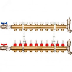 Коллекторная группа латунная 1' на 10 выходов со встроенными расходомерами