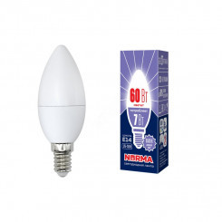 Лампа светодиодная LED-C37-7W/DW/E14/FR/NR Форма свеча, матовая. Серия Norma. Дневной белый свет (6500K). Картон. ТМ Volpe