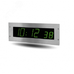 Часы цифровые STYLE II 7S OP (часы/минуты/сек), высота цифр 7 см, сек 5 см, в стальном корпусе для чистых помещений, зеленый цвет, NTP, установка в стену заподлицо, PoE