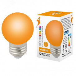 Лампа декоративная светодиодная LED-G45-1W/ORANGE/E27/FR/С Форма шар матовая Цвет оранжевый Картон ТМ Volpe