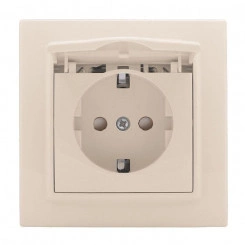 Розетка 1-м СП Минск 16А IP20 с заземл. защ. шторки с крышкой беж. EKF ERR16-029-200