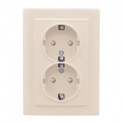 Розетка 2-м СП Минск 16А IP20 с заземл. защ. шторки беж. EKF ERR16-128-200