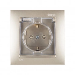 Simon15 Розетка с заземлением 2Р+Е защитные шторки и крышка IP44 16А 250В винтовые зажимы шампань Simon15 Розетка с заземлением 2Р+Е защитные шторки и крышка IP44 16А 250В винтовые зажимы шампань