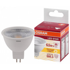Лампа светодиодная LED 6,5Вт GU5.3 3000К 500лм 230V CL MR16 (замена 60Вт) OSRAM LS