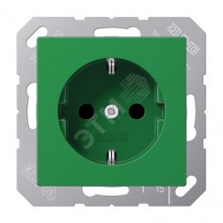 Штепсельная розетка SCHUKO одинарная, с заземлением, с шторками, 16A, 250В  (механизм + накладка, без рамки). Серия A500  Материал- термопласт  Цвет- зеленый