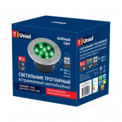 ULU-B12A-9W/GREEN IP67 GREY Светильник светодиодный уличный. Архитектурный встраиваемый. Зеленый свет. Корпус серый. TM Uniel.