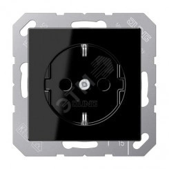 Штепсельная розетка SCHUKO одинарная, с заземлением, с шторками, 16A, 250В (механизм + накладка, без рамки). Серия A500 Материал- дуропласт Цвет- черный Штепсельная розетка SCHUKO одинарная, с заземлением, с шторками, 16A, 250В (механизм + накладка, без рамки). Серия A500 Материал- дуропласт Цвет- черный