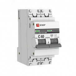 Автоматический выключатель 2P 40А (C) 6кА ВА 47-63M c электромагнитным расцепителем EKF PROxima
