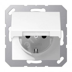 Штепсельная розетка SCHUKO одинарная, с заземлением, с крышкой, без шторок, 16A, 250В (механизм + накладка, без рамки). Серия A500 Материал- дуропласт Цвет- белый Штепсельная розетка SCHUKO одинарная, с заземлением, с крышкой, без шторок, 16A, 250В (механизм + накладка, без рамки). Серия A500 Материал- дуропласт Цвет- белый