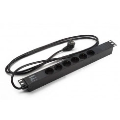 Блок розеток для 19 шкафов, горизонтальный, 6     розеток Schuko (16A), 250В, кабель питания        3х1.5мм2, длина 2.5 м, с вилкой Schuko,           482.6x44.4x44.4мм (ДхШхВ)