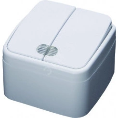 Выключатель двухклавишный с подсветкой, серия Basic, белый, Stekker Выключатель двухклавишный с подсветкой, серия Basic, белый, Stekker