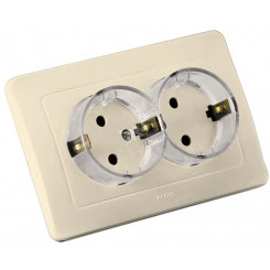Розетка двойная скрытая с заземлением со шторками (стакан) слоновая кость Розетка двойная скрытая с заземлением со шторками (стакан) слоновая кость