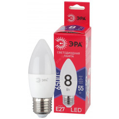 Лампа светодиодная LED B35-8W-865-E27 R  (диод, свеча, 8Вт, хол, E27) (10/100/3500) ЭРА