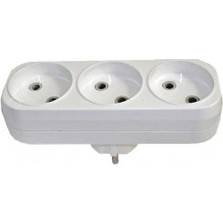 Разветвитель электрический 3 гнезда без заземления 16А 250В плоский белый Разветвитель электрический 3 гнезда без заземления 16А 250В плоский белый