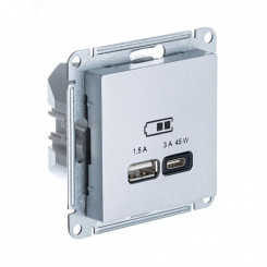 ATLASDESIGN USB РОЗЕТКА A + тип-C 45W высокоскор.заряд. QC,PD, механизм,АЛЮМИНИЙ