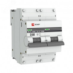 Автоматический выключатель 2P  80А (D) 10kA ВА 47-100M с электромагнитным расцепителем EKF PROxima