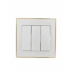 Выключатель RAIN тройной белый с боковой вставкой золото
