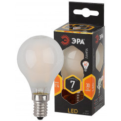 Лампа светодиодная филаментная F-LED P45-7W-827-E14 frost (филамент, шар мат., 7Вт, тепл, E14 (10/100/3000) ЭРА