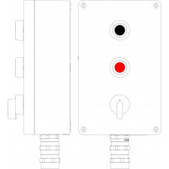 Пост управления взрывозащищенный из алюминия. 1Ex d e IIC Т4 Gb X/Ex tb IIIB T130C Db X IP66. Кнопка черная, 2NO-1шт. Кнопка красная, 2NC-1шт. Переключатель КВ I-0-II, 2NO-1шт. B: ввод d10,5-18мм D15-24мм под бронированный кабель, Ni-1шт.