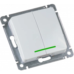 MASTER Выключатель двухклавишный с индикацией, скрытой установки, в рамку, белый MASTER Выключатель двухклавишный с индикацией, скрытой установки, в рамку, белый