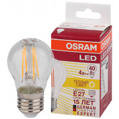 Лампа светодиодная LED 4Вт Е27 STAR ClassicP (замена 40Вт),теплый, прозр, филаментная Osram