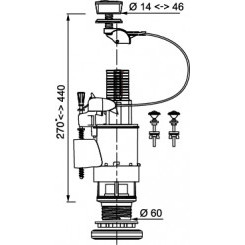 Механизм сливной MW2 с двумя режимами слива с гофрированным переливом