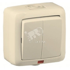 Выключатель двухклавишный наружный с индикацией слоновая кость IP44 16А Выключатель двухклавишный наружный с индикацией слоновая кость IP44 16А