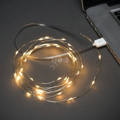 Гирлянда домашняя Роса 5 м, 50 LED, USB, теплое белое свечение NEON-NIGHT