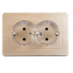 Розетка двойная скрытая с заземлением (стакан) сосна
