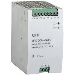 Промышленный импульсный блок питания ONI. Диапазон входных напряжений 90-264В AC или 127-370В DC. Номинальное выходное напряжение 24В DC. Номинальная мощность 76,8Вт. Номинальный выходной ток 3,2 А. Защиты от перенапряжения, перегрузки и перегре Промышленный импульсный блок питания ONI. Диапазон входных напряжений 90-264В AC или 127-370В DC. Номинальное выходное напряжение 24В DC. Номинальная мощность 76,8Вт. Номинальный выходной ток 3,2 А. Защиты от перенапряжения, перегрузки и перегре