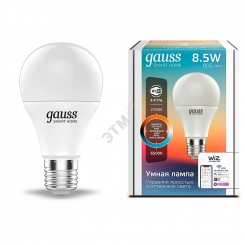 Лампа светодиодная умная LED 8.5 Вт 806 Лм 2700-6500К E27 A60 изм.цвет.темп.+диммирование управление по Wi-Fi Smart Home Gauss Лампа светодиодная умная LED 8.5 Вт 806 Лм 2700-6500К E27 A60 изм.цвет.темп.+диммирование управление по Wi-Fi Smart Home Gauss