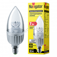 Лампа светодиодная LED 7вт Е14 белый прозрачная свеча