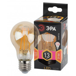 Лампа светодиодная филаментная F-LED A60-13W-827-E27 gold (филамент, груша золот., 13Вт, тепл, Е27) ЭРА (10/100/1200) ЭРА