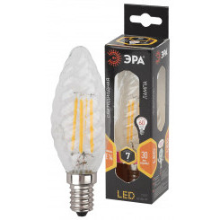 Лампа светодиодная филаментная F-LED BTW-7W-827-E14 (филамент, свеча витая, 7Вт, тепл, E14 (10/100/2800) ЭРА