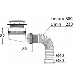 Сифон ЭЛИТ для душевого поддона с отверстием слива 50 мм, выпуск Клик-Клак и с гофротрубой 1'1/2- D40/50