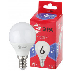 Лампа светодиодная LED P45-6W-865-E14 R  (диод, шар, 6Вт, хол, E14) (10/100/3600) ЭРА