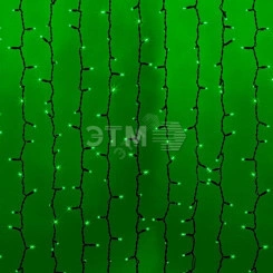 Гирлянда профессиональная Светодиодный Дождь 2х1,5м, постоянное свечение, черный провод КАУЧУК, 230 В, диоды ЗЕЛЕНЫЕ, 360 LED