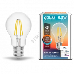 Лампа светодиодная умная LED 6.5 Вт 806 Лм 2000-6500К E27 А60 изм.цвет.темп.+дим. управление по Wi-Fi Smart Home Filament Gauss Лампа светодиодная умная LED 6.5 Вт 806 Лм 2000-6500К E27 А60 изм.цвет.темп.+дим. управление по Wi-Fi Smart Home Filament Gauss