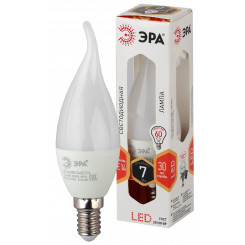 Лампа светодиодная LED BXS-7W-827-E14 (диод, свеча на ветру, 7Вт, тепл, E14 (10/100/2800) ЭРА