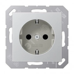 Штепсельная розетка SCHUKO одинарная, с заземлением, с шторками, 16A, 250В (механизм + накладка, без рамки). Серия A500 Материал- дуропласт Цвет- алюминий Штепсельная розетка SCHUKO одинарная, с заземлением, с шторками, 16A, 250В (механизм + накладка, без рамки). Серия A500 Материал- дуропласт Цвет- алюминий