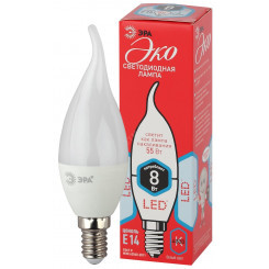 Лампа светодиодная ECO LED BXS-8W-840-E14 (диод, свеча на ветру, 8Вт, нейтр, E14 (10/100/2800) ЭРА