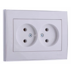 RAIN Розетка двойная без заземления керамика белая с боковой вставкой хром RAIN Розетка двойная без заземления керамика белая с боковой вставкой хром