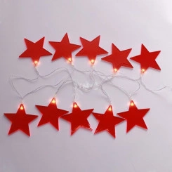 Гирлянда домашняя светодиодная Звездопад красная 10 LED, 2,25 м, прозрачный ПВХ, теплый белый свет свечения, 2 х АА (батарейки не в комплекте) NEON-NIGHT