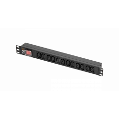 Блок розеток TLK 19д 12 гнезд C13 макс. нагрузка 10 А без шнура питания вход С14 + предохранитель 10 А металлический корпус макс. мощность 2500 Вт 483*44.4*44.4 мм